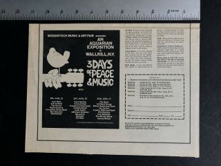 Rare 1969 Woodstock Concert Order Form In Wallkill Ny W/hendrix Dead Ad