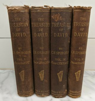 Rare The Treasury Of David By C.  H.  Spurgeon 1882 Volumes 1,  3,  4 & 5