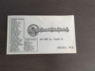 The Brunswick - Balke - Collender Co.  Omaha Nebraska Antique Envelope