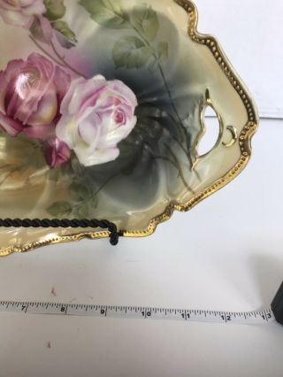 Antique RS Germany Double Handled Server Platter Hand Painted Roses 9x13 EC 2