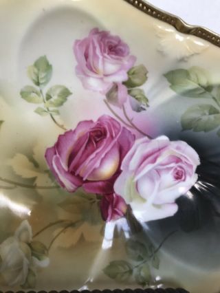 Antique RS Germany Double Handled Server Platter Hand Painted Roses 9x13 EC 3
