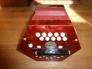 Vintage - Scholer - Concertina - Accordion - 21 - Button - Squeeze - Box Rare Red E.  Germany