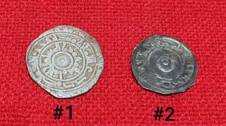 Set Of 2 Rare Silver Fatimid 1/2,  1/4 Dirham Islamic Coins To Identify