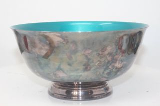 Vintage Reed Barton Mcm Silver Plated Bowl 104 Blue Enamel Footed Bowl 8 "