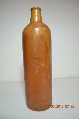 Marked 15 " O " Antique Primitive Salt Glazed Stoneware Bottle 9 1/2 " Tall