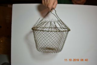 Vintage Collapsible Wire Mesh Egg Basket With Handles 2