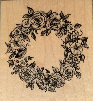 Psx Rose Wreath Wood Rubber Stamp Morning Glory Pansy Rare K - 2106
