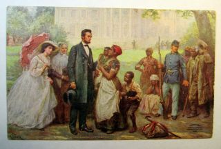 Postcard Lincoln And The Contrabands Slavery Confederate Soldiers Antique 2162