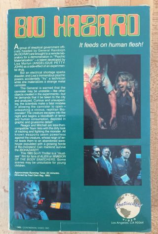 Biohazard (aka Bio Hazard) VHS Rare Big Box 1985 Continental Video 2