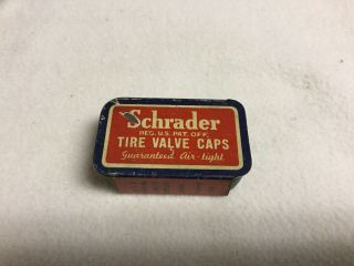 Vintage Antique Advertising Tin.  Slide Out Schrader Tire Valve Caps