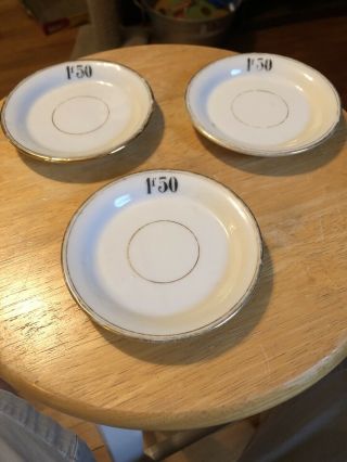 Antique Tip Change Plates Set Of 3 White Porcelin W/gold Rim