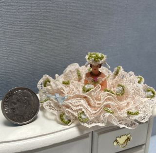 Dollhouse Miniature Vintage Artisan Victorian Crochet Dress Doll Dresser Decor