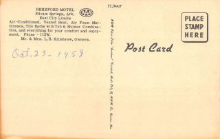 Siloam Springs Arkansas Hereford Motel Linen Antique Postcard K18912 2