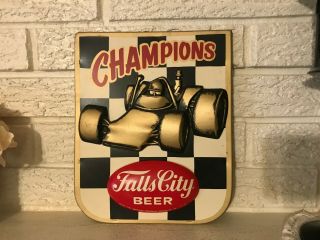 Rare Vintage Falls City Embossed 3d Beer Sign Champions Race Car Louisville Ky