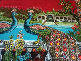 Vintage Tapestry Wall Hanging Peacock Roughly 53 x 37 - retro 3