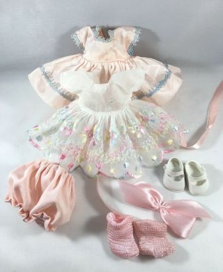 Vintage Embroidered Dress W - Silky Pink Under Dress & Accessories (no Doll)