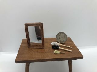 Dollhouse Miniature Vintage Wooden Medicine Cabinet And Cleaning Brushes 2
