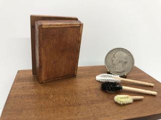 Dollhouse Miniature Vintage Wooden Medicine Cabinet And Cleaning Brushes 3