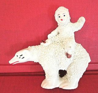 Antique German Snow Baby Riding On A Polar Bear Bisque 3 " By 3 "