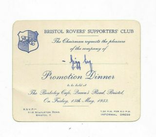 Bristol Rovers - Rare Invite For Supporters Club Promotion Dinner On 15 May 1953