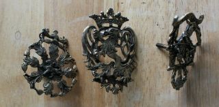 3 Vintage Antique Ornate Victorian Brass Drawer Pulls