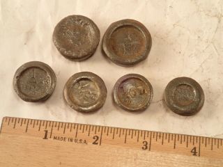 6 Vintage Cast Iron Weights,  Balance Kitchen Scale Mercantile Trade 1 & 1/2 Oz.
