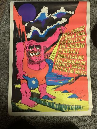 Yea I Walk Thru The Valley Of The Shadow Of Death Vintage Blacklight Poster 1971