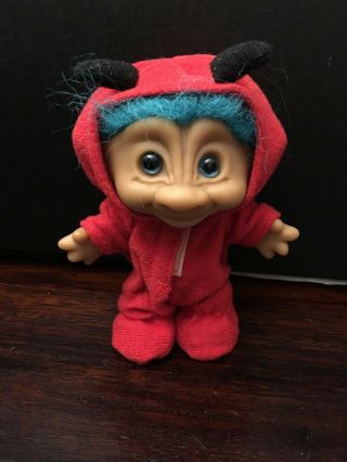 Vintage Ace Novelty Troll Red Devil Costume Blue Hair & Belly Button Stone