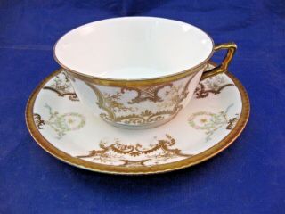 Antique Limoges Tea Cup And Saucer - Made In France - Coronet