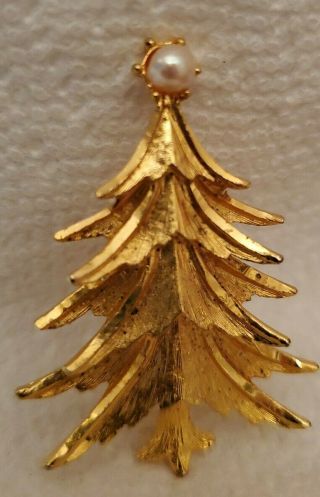 Antique Vintage Jewelry Brooch Pin Signed Mamselle Christmas Tree Gold Tone 9