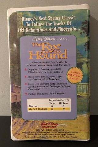 The Fox & The Hound VHS - Disney Black Dimonad Classic ClamShell RARE DEMO TAPE 3