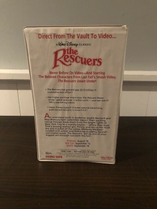 The Rescuers VHS - Disney Black Diamond Classic Clamshell ULTRA RARE DEMO TAPE 3