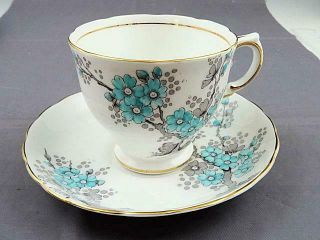 Tuscan Fine English Bone China Cup And Saucer Turquoise Flowers