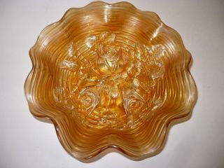 Rare Northwood Rose Show Pattern Carnival Glass Marigold Bowl Circa 1912 - 1914