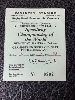 Rare Ticket Stub Speedway Championship Of The World British Final Coventry 1975