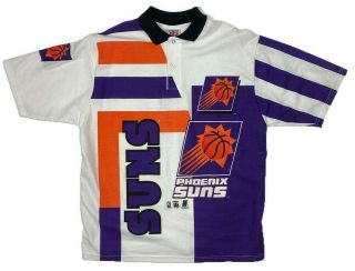 Vintage Phoenix Suns Retro Polo Shirt Mens Size L Rare 90s White Big Graphic