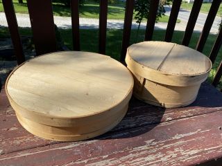 Vintage Round Wooden Cheese Wheel Box With Lid Set Of 2