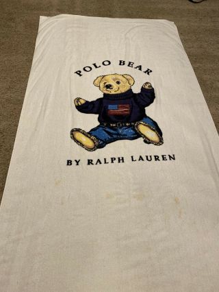Ralph Lauren Beach Pool Towel Polo Bear Made In Usa Flag Sweater 35.  5 " X62.  5 "