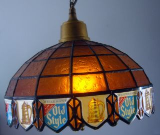 Old style beer stained glass plastic Tiffany style lamp light up sign rare 10 