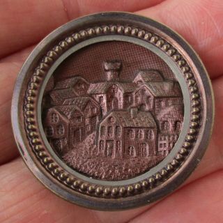 1 1/4 " Antique 3 - Piece Stamped Brass " Medieval Village " Button,  Bbb Pg 808,  11