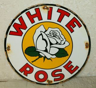 White Rose Gasoline Motor Oil Vintage Style Porcelain Signs Gas Pump Plate