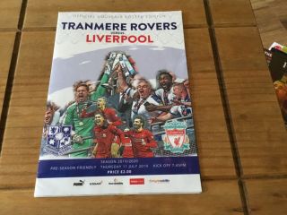 Tranmere Rovers V Liverpool Champions 2019 - 2020 Friendly Rare