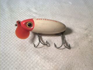 Vintage Old Plastic Fishing Lure Fred Arbogast Plastic Lip Jitterbug Red & White