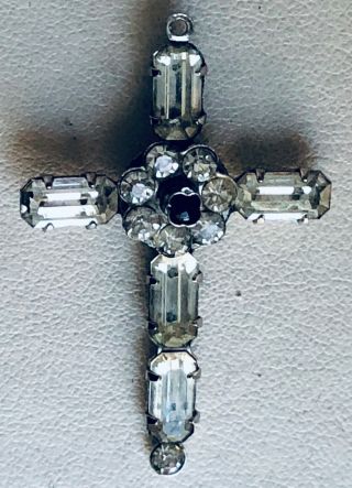 Antique/vtg Sterling Silver Stanhope Cross Lords Prayer With Rhinestones - France