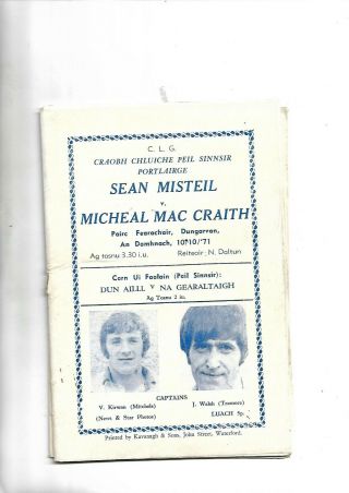1971 Very Rare Gaa Football Waterford Cup Final Mistealaigh V Tramore