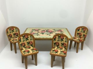 Metal Flowered Doll Furniture - Dining Room Table & Chairs