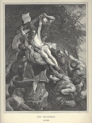 Crucifixion Of Jesus - Rubens Antique Steel Engraving Art Print 1860