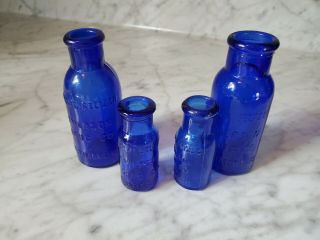 4 Antique Cobalt Blue Glass Bottles Bromo Seltzer Emerson Drug Co Baltimore