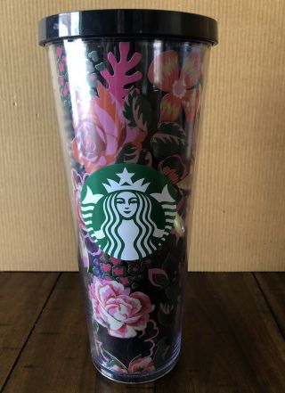 Starbucks Ban.  Do Floral Cold Cup Tumbler 24oz Acrylic Rare Limited Edition Euc