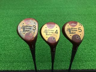 Rare Macgregor Golf Jack Nicklaus Muirfield Persimmon 3 4 5 Wood Set Right Steel